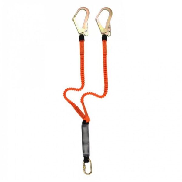 Fall absorber with two elastic lanyards and hooks